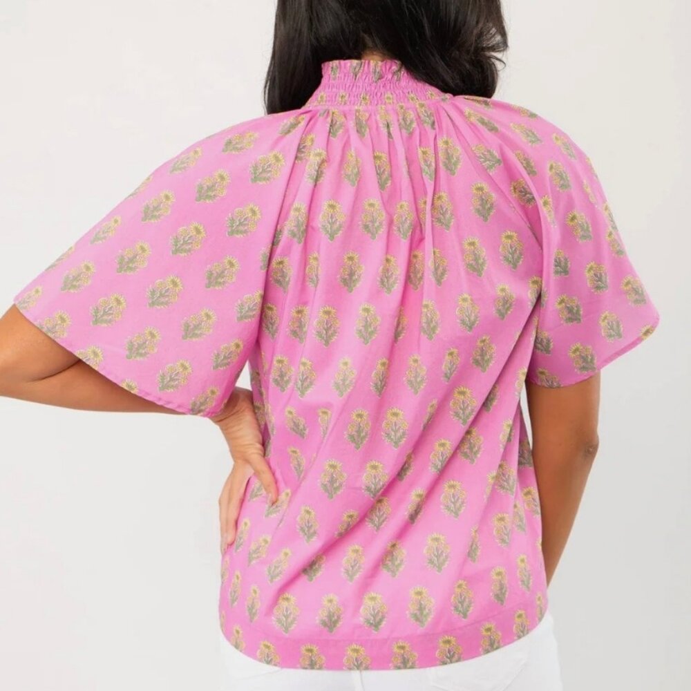 THML Dark Pink Floral Top w/Smocked Neck